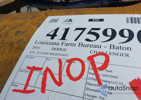 2016 Dodge Challenger Srt Hellcat z USA, uszkodzony, nr VIN 2C3CDZC9XGH335437